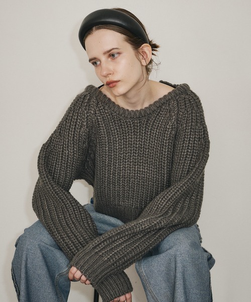 room153（ルームイチゴサン）の「2wayチャンキークロップドニット（ニット/セーター・レディース・チャコールグレー/ベージュ・FREE）」の3枚目の写真