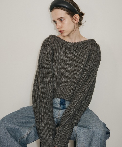 room153（ルームイチゴサン）の「2wayチャンキークロップドニット（ニット/セーター・レディース・チャコールグレー/ベージュ・FREE）」の4枚目の写真