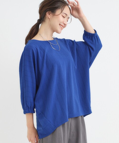 SHOO・LA・RUE(シューラルー)の「【S-LL/7分袖】ゆるシルエットが心地よい ドルマントップス(Tシャツ/カットソー・レディース・ブルー系その他/ワインレッド/ブラウン系/ブラック・01/02/03/04)」の3枚目の写真