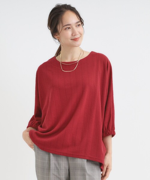 SHOO・LA・RUE(シューラルー)の「【S-LL/7分袖】ゆるシルエットが心地よい ドルマントップス(Tシャツ/カットソー・レディース・ブルー系その他/ワインレッド/ブラウン系/ブラック・01/02/03/04)」の18枚目の写真