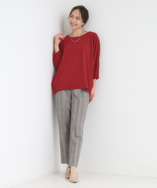 SHOO・LA・RUE(シューラルー)の「【S-LL/7分袖】ゆるシルエットが心地よい ドルマントップス(Tシャツ/カットソー・レディース・ブルー系その他/ワインレッド/ブラウン系/ブラック・01/02/03/04)」の16枚目の写真