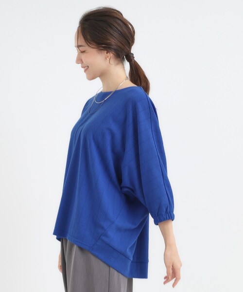 SHOO・LA・RUE(シューラルー)の「【S-LL/7分袖】ゆるシルエットが心地よい ドルマントップス(Tシャツ/カットソー・レディース・ブルー系その他/ワインレッド/ブラウン系/ブラック・01/02/03/04)」の13枚目の写真
