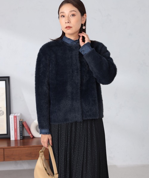 本物 美品 シャネル 装飾 ビーズ ファー ボレロ カーディガン 毛皮 34 黒 ココマークボタン クロップド カーディガン ビスコース ブラック