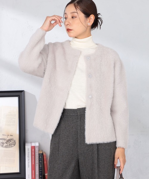 GALLORIA（ギャローリア）の「ニットファーカーディガン（カーディガン/ボレロ・レディース・ライトグレー/ネイビー・S/M/L/LL）」の2枚目の写真