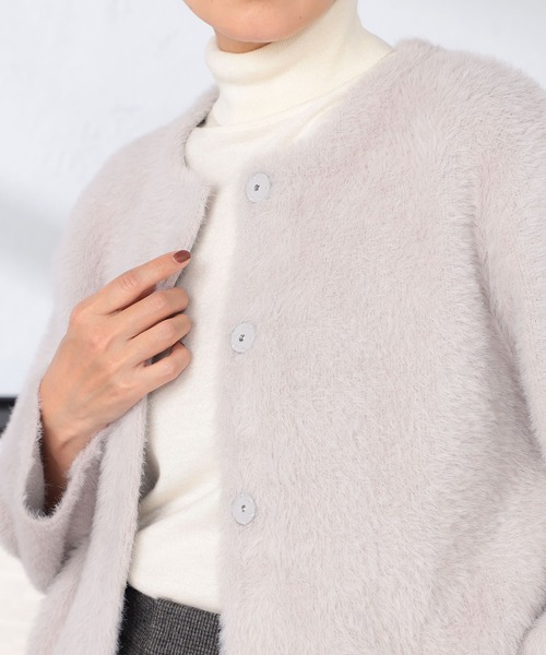 GALLORIA（ギャローリア）の「ニットファーカーディガン（カーディガン/ボレロ・レディース・ライトグレー/ネイビー・S/M/L/LL）」の3枚目の写真