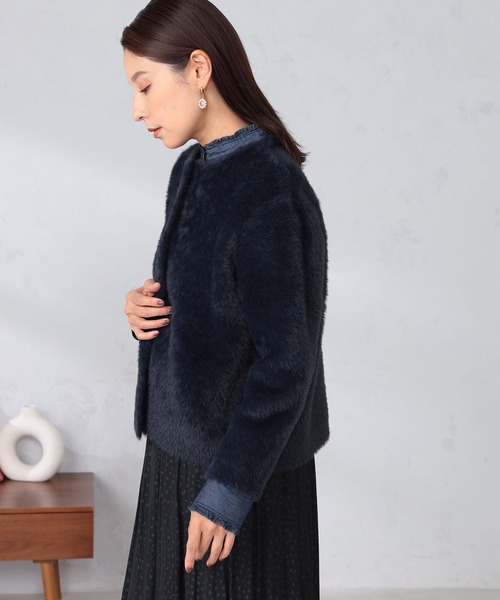 GALLORIA（ギャローリア）の「ニットファーカーディガン（カーディガン/ボレロ・レディース・ライトグレー/ネイビー・S/M/L/LL）」の7枚目の写真