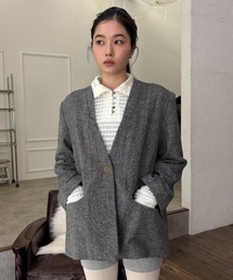 JURGEN LEHL ノーカラーツイードジャケット グレー系 JURGEN LEHL ノーカラーツイードジャケット グレー系 JURGEN