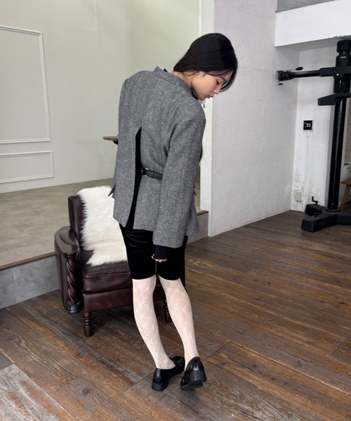 セール】バックスリットツイードジャケット（ノーカラージャケット