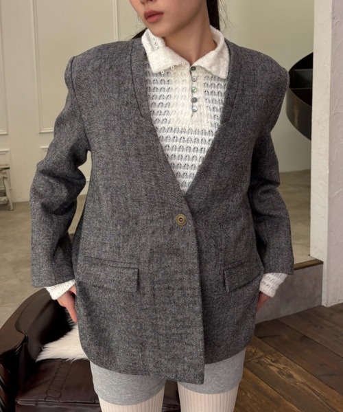 バックスリットツイードジャケット（ノーカラージャケット）｜FUULLY