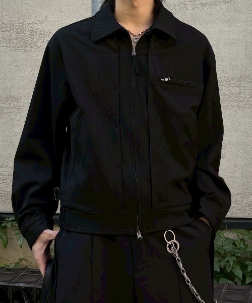 Chikashitsu +(チカシツプラス)の「【Chikashitsu +】pin tuck stripe blouson / 【チカシツプラス】ピンタックストライプブルゾン(ブルゾン・メンズ・チャコール/ブラック・L/M)」の7枚目の写真