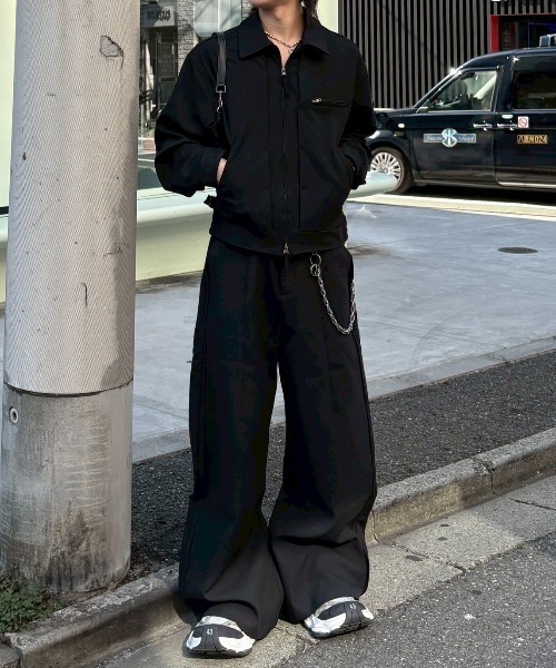 新品タグつきtimeloopvisionz セットアップ　黒XS Chikashitsu +】pin tuck stripe blouson / 【チカシツプラス