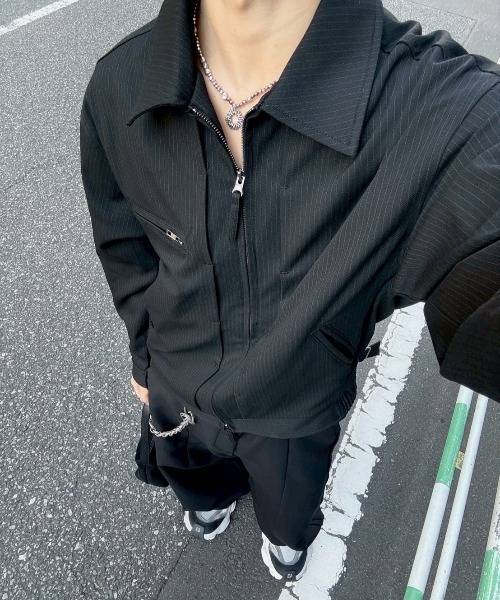 Chikashitsu +(チカシツプラス)の「【Chikashitsu +】pin tuck stripe blouson / 【チカシツプラス】ピンタックストライプブルゾン(ブルゾン・メンズ・チャコール/ブラック・L/M)」の6枚目の写真