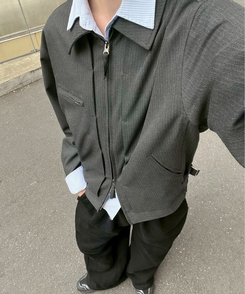 Chikashitsu +(チカシツプラス)の「【Chikashitsu +】pin tuck stripe blouson / 【チカシツプラス】ピンタックストライプブルゾン(ブルゾン・メンズ・チャコール/ブラック・L/M)」の22枚目の写真
