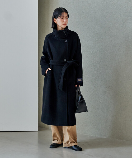 低身長サイズあり＞2WAY ウール ハイネック ロングコート（ステン