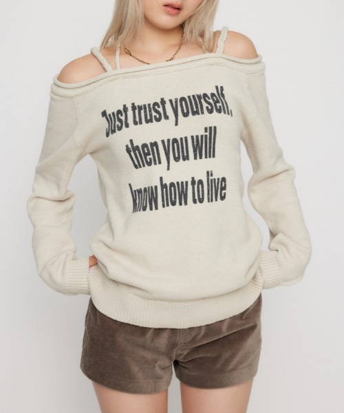 LAGUA GEM（ラグアジェム）の「NECK LOOSEY PRINT ニット（ニット/セーター・レディース・ブラウン/アイボリー/ブラック・FREE）」の2枚目の写真