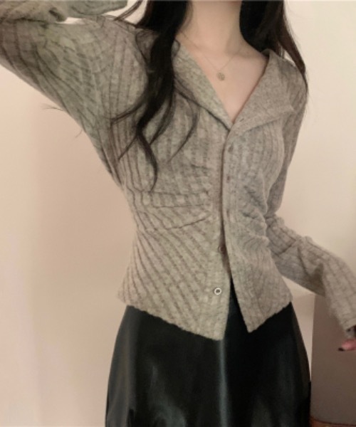 SHEPP(シープ)の「スリムフィットリブニットソー(ニット/セーター・レディース・アイボリー/ピンク/チャコール・M)」の4枚目の写真