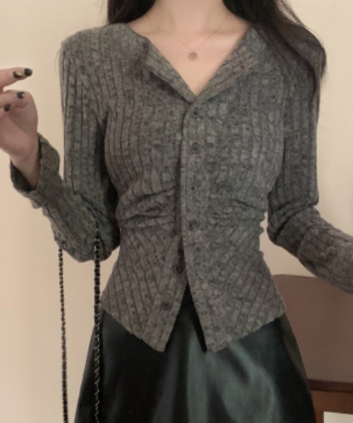 SHEPP(シープ)の「スリムフィットリブニットソー(ニット/セーター・レディース・アイボリー/ピンク/チャコール・M)」の5枚目の写真