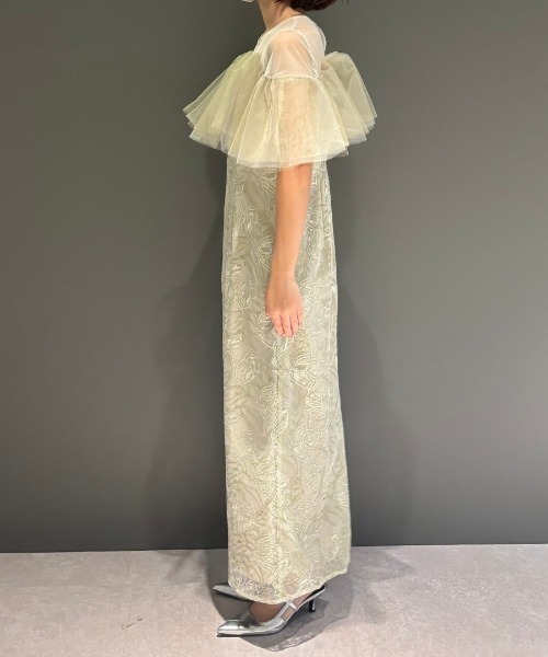 ANDRESD チュールフリルスリーブオケージョンドレス チュールフリルエンブロイダリードレス / tulle frills embroidery