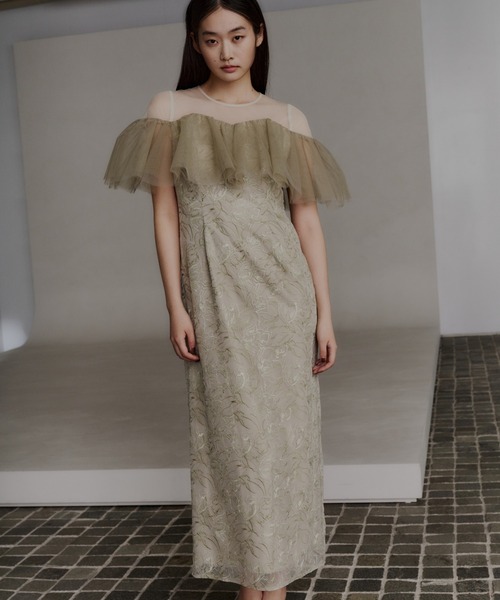 チュールフリルエンブロイダリードレス / tulle frills embroidery