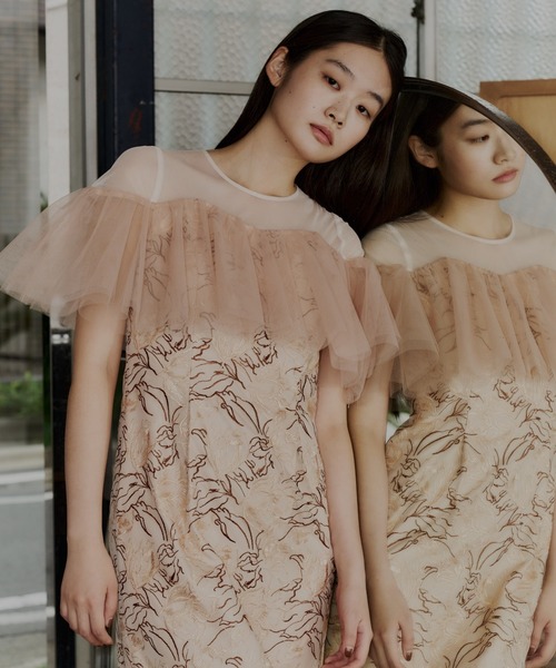 セール】チュールフリルエンブロイダリードレス / tulle frills