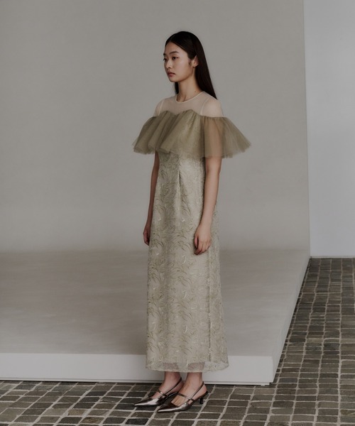 チュールフリルエンブロイダリードレス / tulle frills embroidery