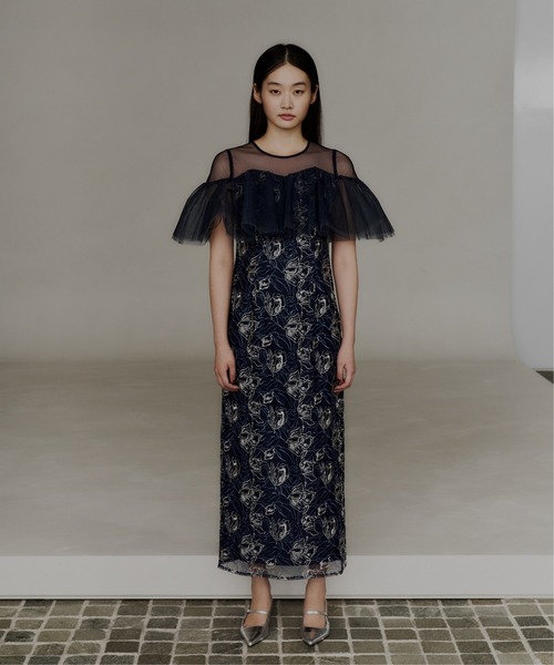 セール】チュールフリルエンブロイダリードレス / tulle frills