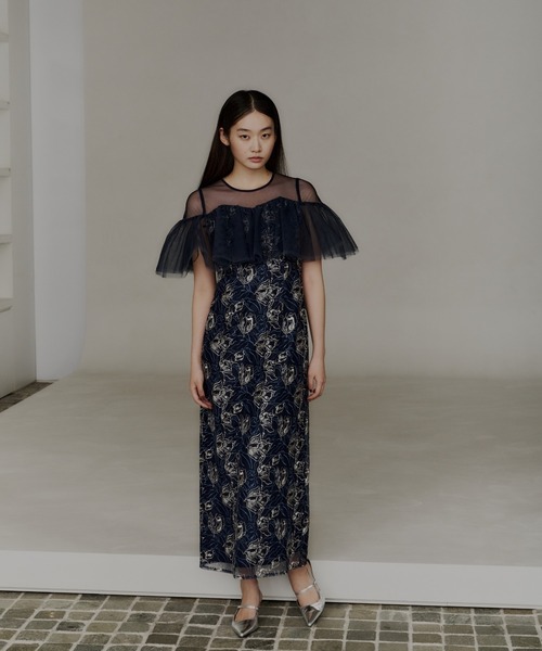 チュールフリルエンブロイダリードレス / tulle frills embroidery