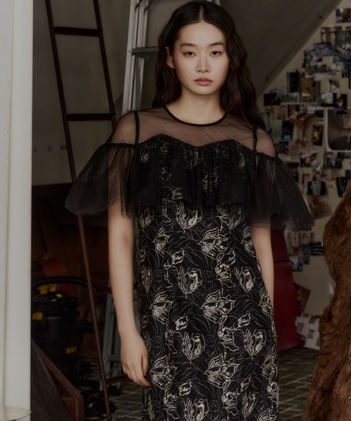 ANDRESD(アンドレスド)の「チュールフリルエンブロイダリードレス / tulle frills embroidery dress(ドレス・レディース・グリーン/ブラック/オレンジ/ネイビー・S/M/L)」の17枚目の写真