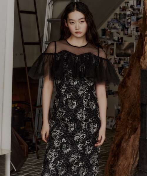 セール】チュールフリルエンブロイダリードレス / tulle frills