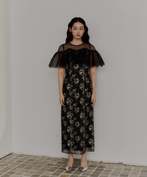セール】チュールフリルエンブロイダリードレス / tulle frills