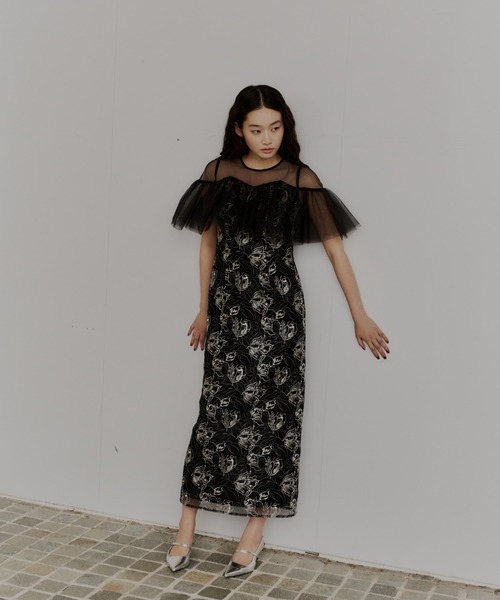 セール】チュールフリルエンブロイダリードレス / tulle frills