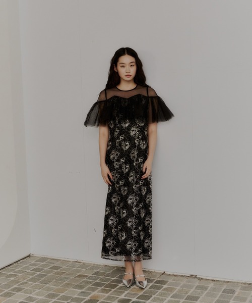セール】チュールフリルエンブロイダリードレス / tulle frills