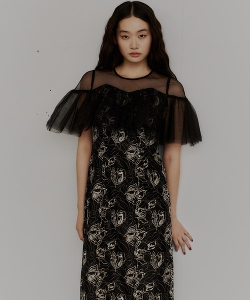 セール】チュールフリルエンブロイダリードレス / tulle frills