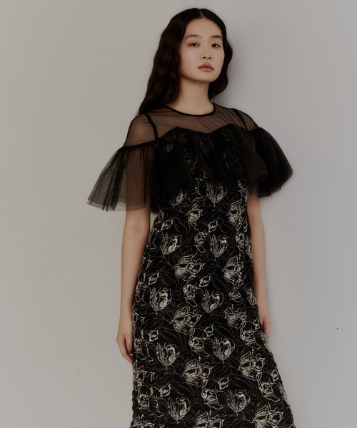 セール】チュールフリルエンブロイダリードレス / tulle frills