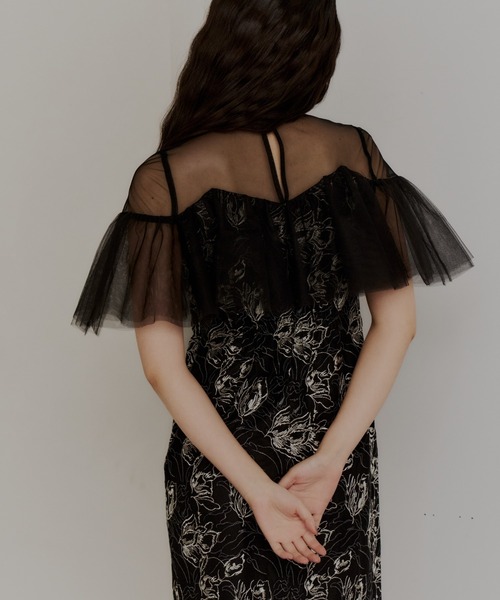 ANDRESD(アンドレスド)の「チュールフリルエンブロイダリードレス / tulle frills embroidery dress(ドレス・レディース・グリーン/ブラック/オレンジ/ネイビー・S/M/L)」の12枚目の写真