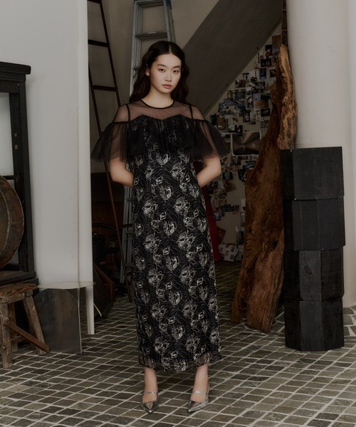 セール】チュールフリルエンブロイダリードレス / tulle frills