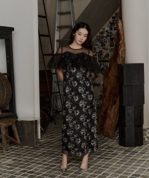 ANDRESD(アンドレスド)の「チュールフリルエンブロイダリードレス / tulle frills embroidery dress(ドレス・レディース・グリーン/ブラック/オレンジ/ネイビー・S/M/L)」の20枚目の写真