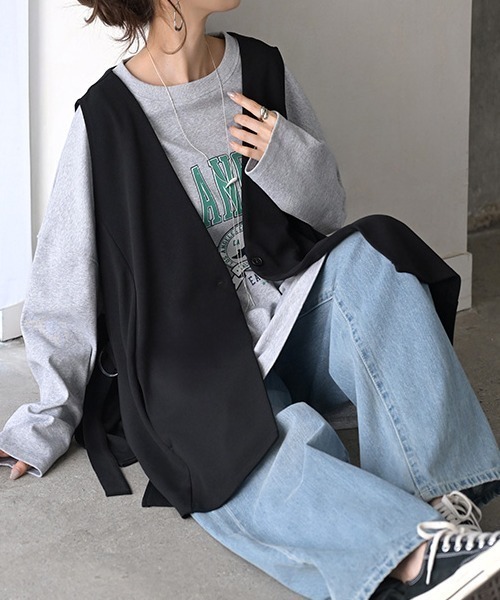 HUG.U(ハグユー)の「サイドベルトジレ(ベスト・レディース・ブラック/ダークブラウン/ネイビー・FREE)」の5枚目の写真