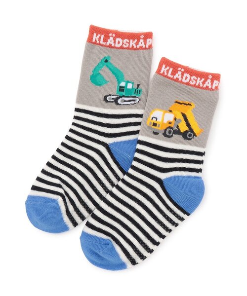 kladskap（クレードスコープ）の「働く車ボーダークルーソックス（ソックス/靴下・キッズ・トップグレー/エメラルド・L(18-20cm)/M(16-18cm)/S(13-15cm)/11-13cm）」の2枚目の写真