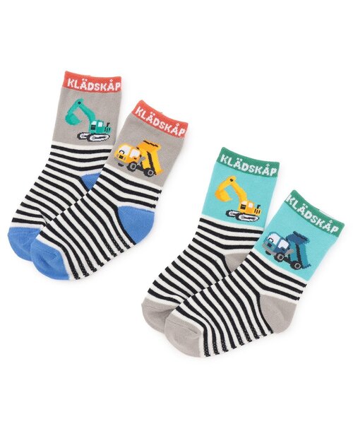 kladskap（クレードスコープ）の「働く車ボーダークルーソックス（ソックス/靴下・キッズ・トップグレー/エメラルド・L(18-20cm)/M(16-18cm)/S(13-15cm)/11-13cm）」の7枚目の写真