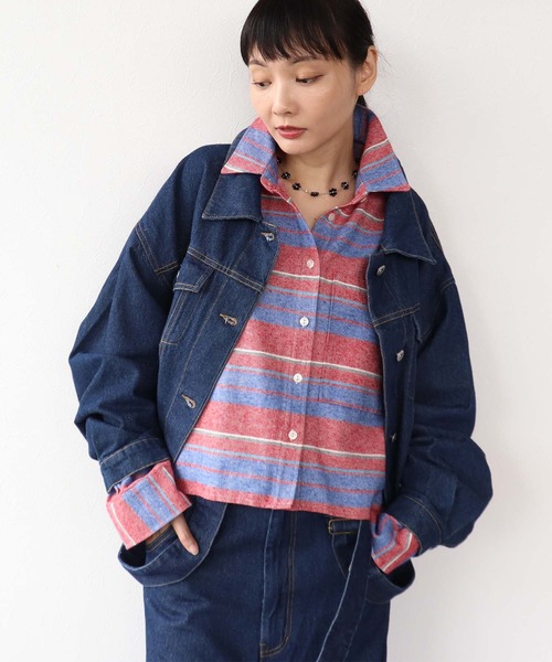 Three Four Time（ｽﾘｰﾌｫｰﾀｲﾑ）の「先染めネルマルチボーダーシャツ（シャツ/ブラウス・レディース・イエロー系その他/オレンジ系その他/レッド系その他・FREE）」の2枚目の写真