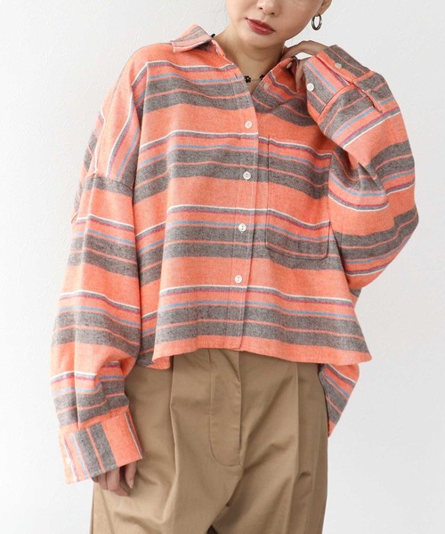 Three Four Time（ｽﾘｰﾌｫｰﾀｲﾑ）の「先染めネルマルチボーダーシャツ（シャツ/ブラウス・レディース・イエロー系その他/オレンジ系その他/レッド系その他・FREE）」の3枚目の写真