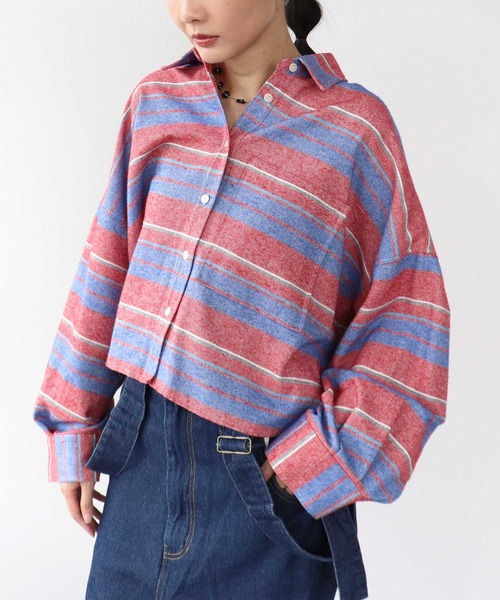 Three Four Time（ｽﾘｰﾌｫｰﾀｲﾑ）の「先染めネルマルチボーダーシャツ（シャツ/ブラウス・レディース・イエロー系その他/オレンジ系その他/レッド系その他・FREE）」の8枚目の写真