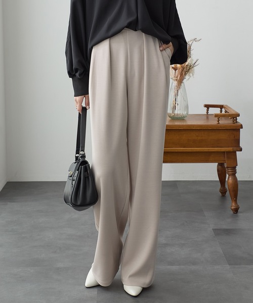 ReDial（リダイアル）の「リッチエアジャージー2タックパンツ（スラックス・レディース・杢グレー/ヘザーチャコール/ブラック/チャコール/ベージュ・3L/M/L/LL）」の5枚目の写真