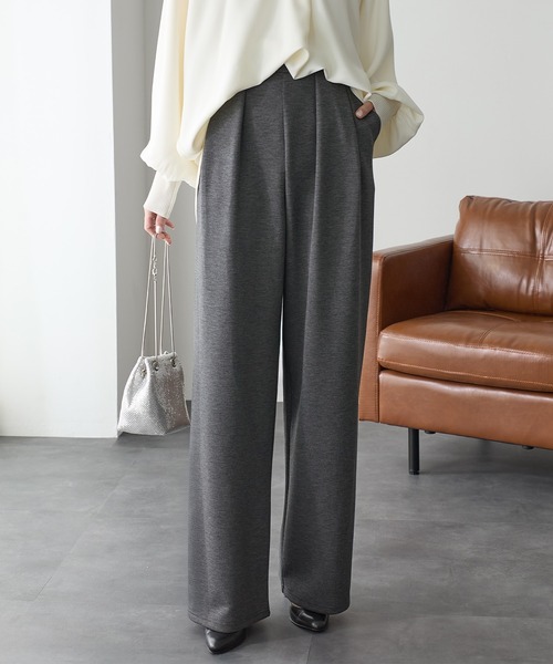 ReDial（リダイアル）の「リッチエアジャージー2タックパンツ（スラックス・レディース・杢グレー/ヘザーチャコール/ブラック/チャコール/ベージュ・3L/M/L/LL）」の4枚目の写真