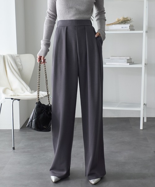 ReDial（リダイアル）の「リッチエアジャージー2タックパンツ（スラックス・レディース・杢グレー/ヘザーチャコール/ブラック/チャコール/ベージュ・3L/M/L/LL）」の6枚目の写真