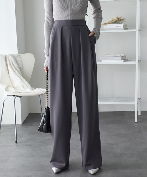 ReDial（リダイアル）の「リッチエアジャージー2タックパンツ（スラックス・レディース・杢グレー/ヘザーチャコール/ブラック/チャコール/ベージュ・3L/M/L/LL）」の7枚目の写真