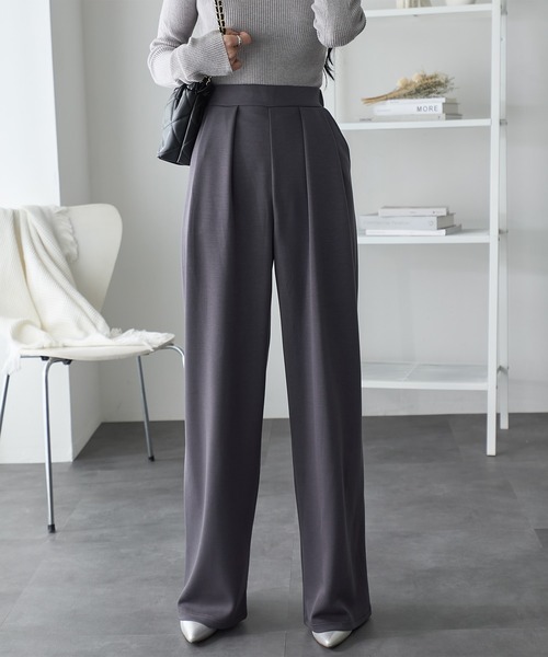 ReDial（リダイアル）の「リッチエアジャージー2タックパンツ（スラックス・レディース・杢グレー/ヘザーチャコール/ブラック/チャコール/ベージュ・3L/M/L/LL）」の8枚目の写真