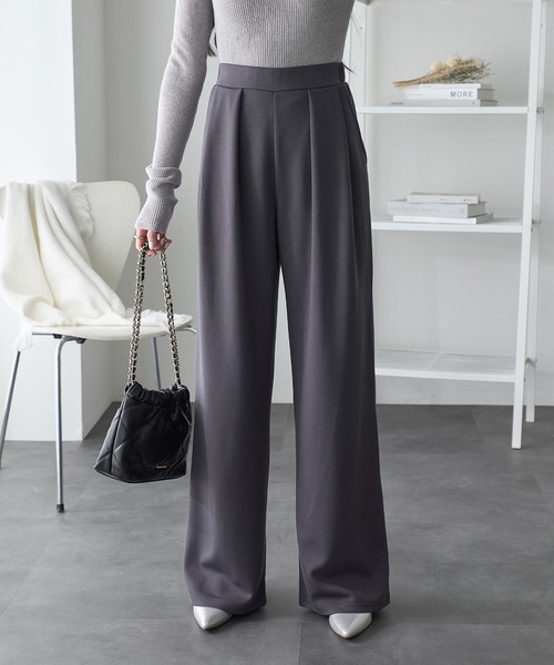 ReDial（リダイアル）の「リッチエアジャージー2タックパンツ（スラックス・レディース・杢グレー/ヘザーチャコール/ブラック/チャコール/ベージュ・3L/M/L/LL）」の11枚目の写真