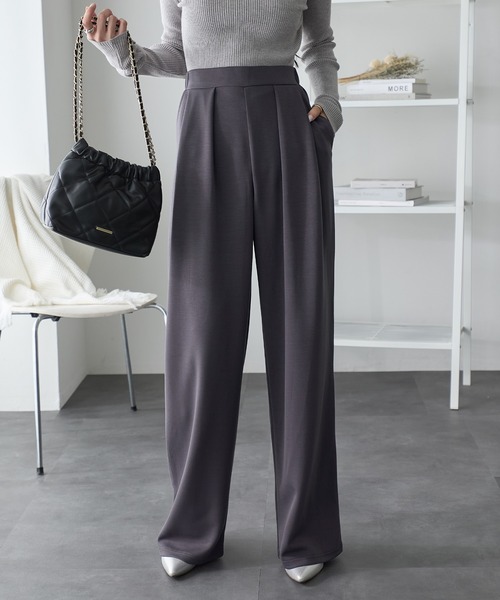 ReDial（リダイアル）の「リッチエアジャージー2タックパンツ（スラックス・レディース・杢グレー/ヘザーチャコール/ブラック/チャコール/ベージュ・3L/M/L/LL）」の12枚目の写真